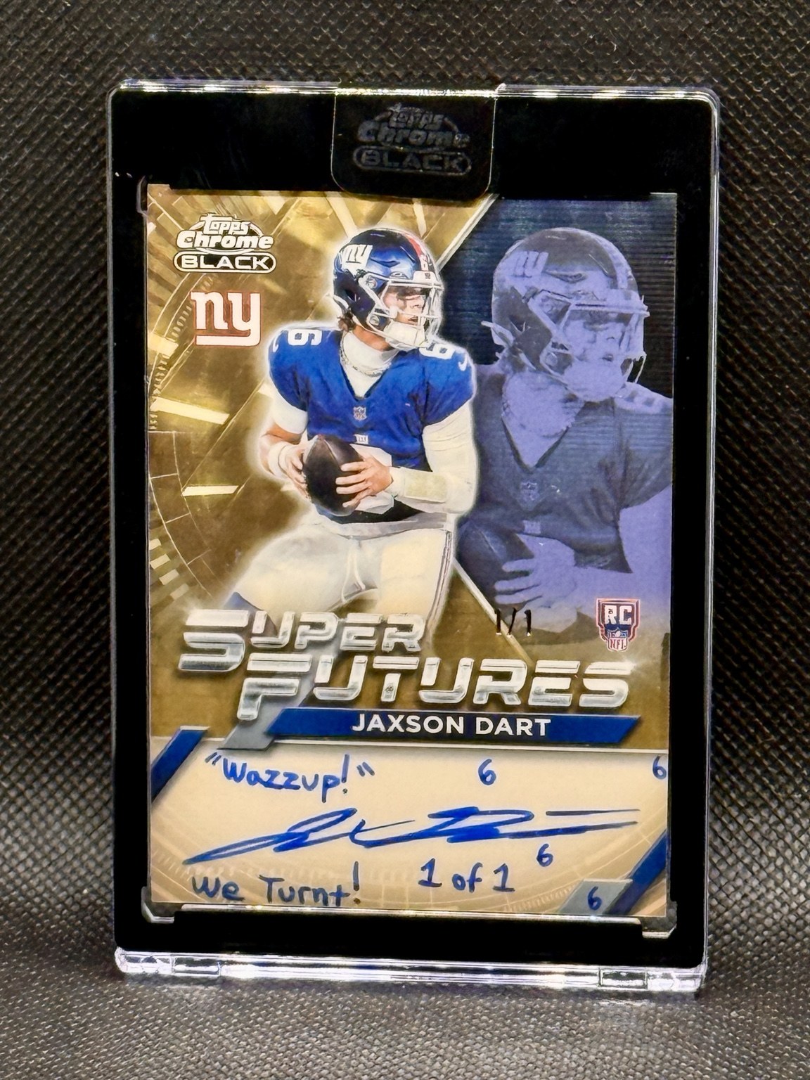 Example of a Jaxson Dart Superfractor one of one sports card